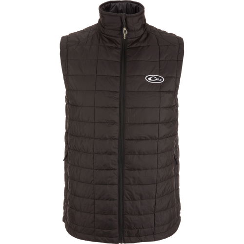Lightweight Packable Vest with water-resistant polyester shell, low loft insulation, elastic cuffs, and zippered pockets; ideal for autumn outerwear or layering in cold weather.