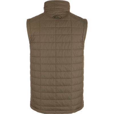Lightweight Packable Vest featuring water-resistant polyester shell, low loft insulation, internal zippered pocket, and elastic cuffs; ideal for early Autumn or cold weather layering.