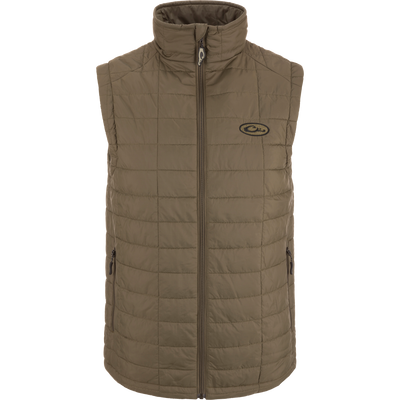 Lightweight Packable Vest showcasing a sleek, insulated design with water-resistant polyester shell, zippered pockets, and elastic cuffs, ideal for layering in hunting and outdoor activities.