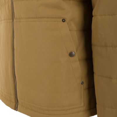 Delta Featherless Down Jacket featuring a front zipper, patch pocket with metal snap, and quilted panels for warmth and weather protection, perfect for outdoor activities.