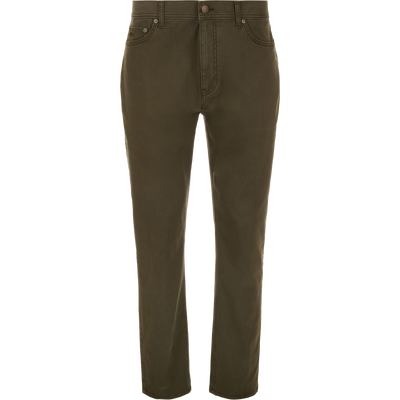 Forest Night Olive Wingshooter Twill 5 Pocket Pant with a button fly.