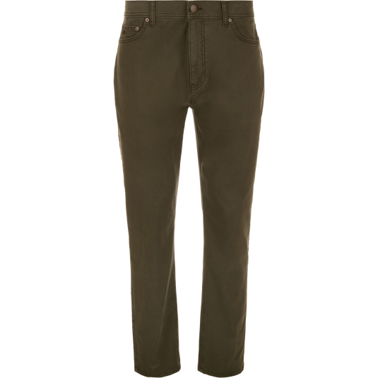 Forest Night Olive Wingshooter Twill 5 Pocket Pant with a button fly.