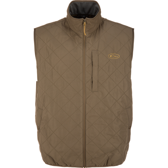 Crocodile brown Delta Quilted Vest with a water-resistant quilted finish, zippered chest pocket, and stand-up collar.