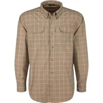 Timber Brown Plaid Wingshooter Hunter Creek long-sleeve button-up shirt with two front chest pockets.