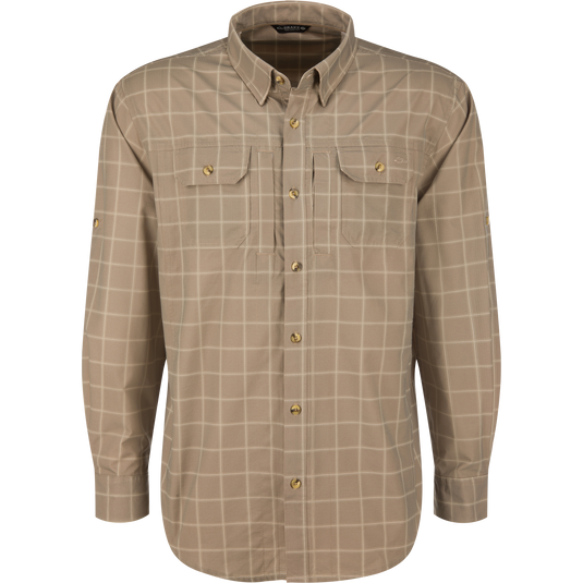 Timber Brown Plaid Wingshooter Hunter Creek long-sleeve button-up shirt with two front chest pockets.