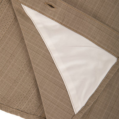 Inside view of Wingshooter Cross Hatch Shirt, showcasing fabric layers, stitching, and pocket lining, highlighting its construction and durability for outdoor activities.