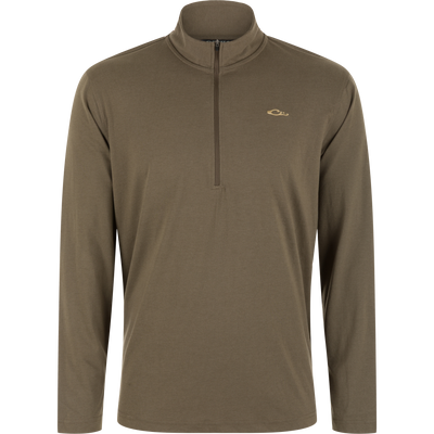 Crocodile brown Tri-Blend Over Under Quarter Zip, a long-sleeve performance pullover in a lightweight, breathable fabric with a small tan logo on the left chest.