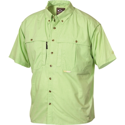 Cotton Wingshooter's Shirt with StayCool™ Fabric S/S, featuring buttons, chest pockets, and front/back ventilation, displayed on a mannequin for a clear view of its design and functionality.