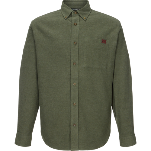 Autumn Flannel Shirt with button-down collar, chest pocket, and sculpted hem, made from brushed cotton twill with spandex for comfort and movement.