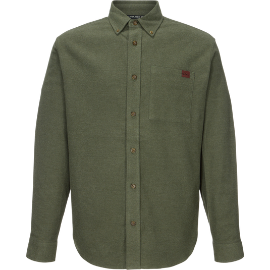 Autumn Flannel Shirt with button-down collar, chest pocket, and sculpted hem, made from brushed cotton twill with spandex for comfort and movement.