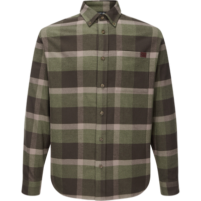 Autumn Flannel Shirt with a button-down collar, single chest pocket, and sculpted hem, ideal for outdoor activities with a focus on comfort and mobility.