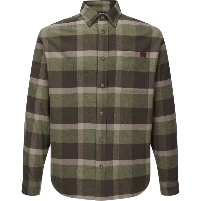 Autumn Flannel Shirt with a button-down collar, single chest pocket, and sculpted hem, ideal for outdoor activities with a focus on comfort and mobility.