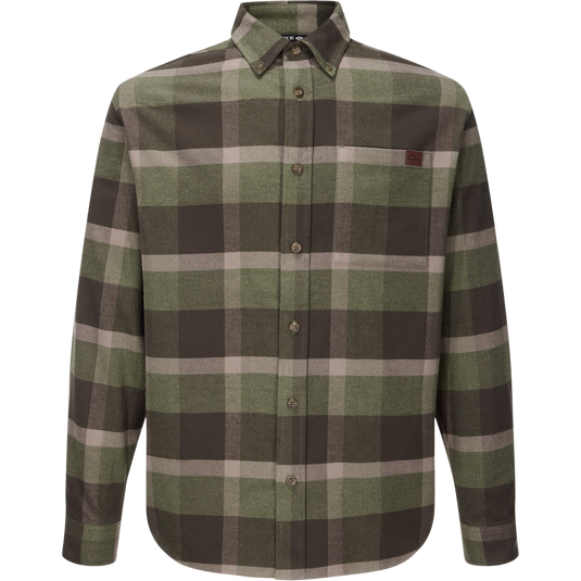 Autumn Flannel Shirt with a button-down collar, single chest pocket, and sculpted hem, ideal for outdoor activities with a focus on comfort and mobility.