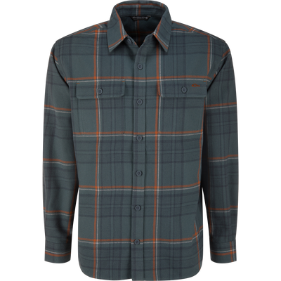 Legacy Flannel Plaid Shirt featuring deep green plaid, button-front, pointed collar, and dual chest pockets; ideal for layering on crisp autumn days.