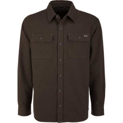 Legacy Flannel Plaid Shirt on mannequin, featuring heavyweight flannel, button-up closure, two chest flap pockets, and classic collar, perfect for layering in cold weather.