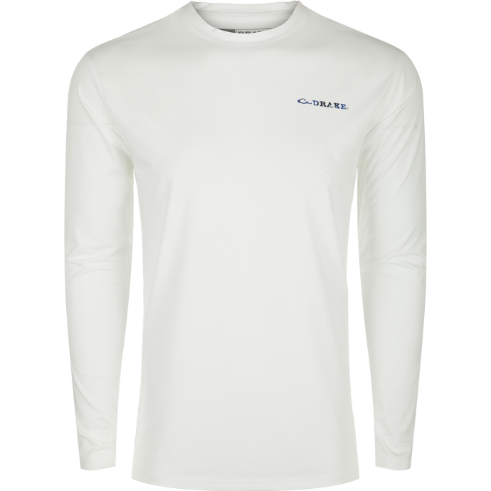 Performance Long Sleeve Crew Solid, a functional and lightweight shirt with Cooling, UPF 50, Moisture Wicking, and Quick Drying features. Ideal for water, field, or any performance needs.