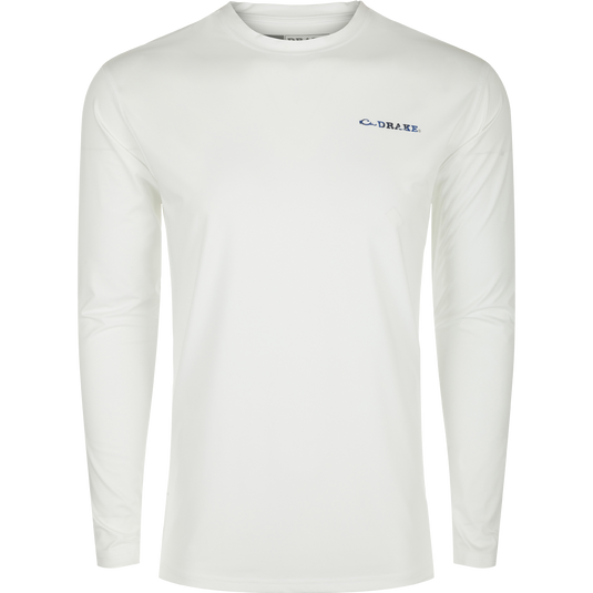 Performance Long Sleeve Crew Solid, a functional and lightweight shirt with Cooling, UPF 50, Moisture Wicking, and Quick Drying features. Ideal for water, field, or any performance needs.