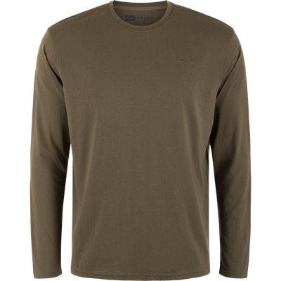Drake Tri-Blend Crew T-shirt in olive-drab on mannequin, featuring tonal logo on chest. Designed for comfort with breathable, quick-drying fabric and built-in stretch.
