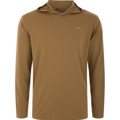 Drake Tri-Blend Long Sleeve Hoodie with tonal logo on chest, features lightweight, stretchable, and breathable fabric for versatile comfort and active lifestyle.