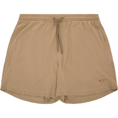 Tri-Blend Campus Short with elastic waistband, drawstring, and side pockets, showcasing comfort and versatility with a 7-inch inseam for casual and active wear.