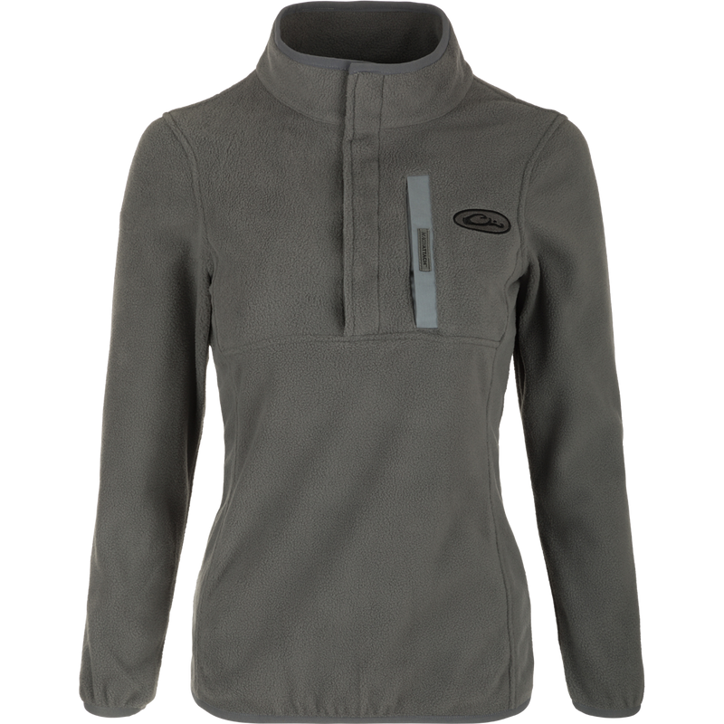 Women's Camp Fleece Pullover 2.0 - A midweight, moisture-wicking pullover made of 100% polyester micro fleece. Features an adjustable collar, cuffs, and hem, with a vertical Magnattach pocket. Perfect for outdoor activities.