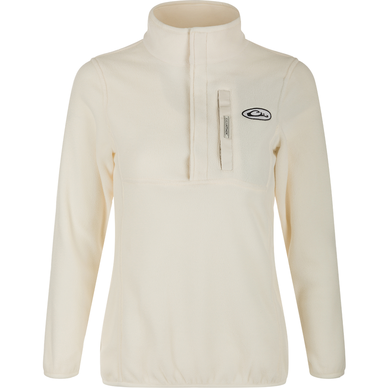 Women's Camp Fleece Pullover 2.0 - A cozy, midweight pullover made of 100% polyester micro fleece. Features moisture-wicking fabric, adjustable collar, and a Magnattach pocket. Perfect for outdoor activities.