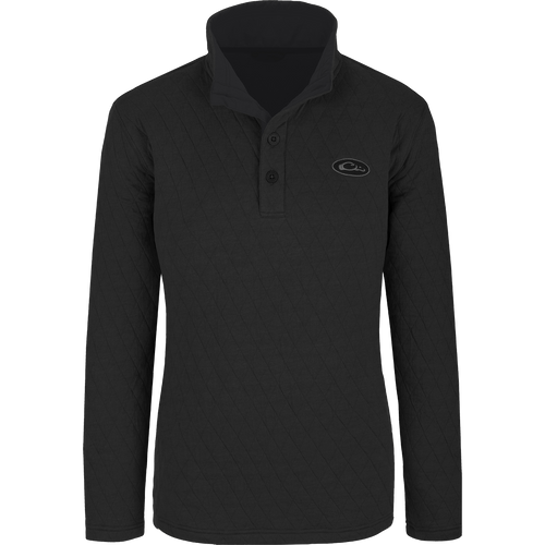 A black long sleeved shirt with a logo on it, perfect for chilly days.