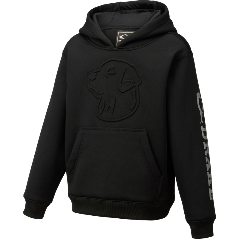 Youth Back Eddy Limited Edition Hoodie featuring a raised Lab head outline on the chest, lettering down one sleeve, kangaroo pocket, and water-resistant finish.