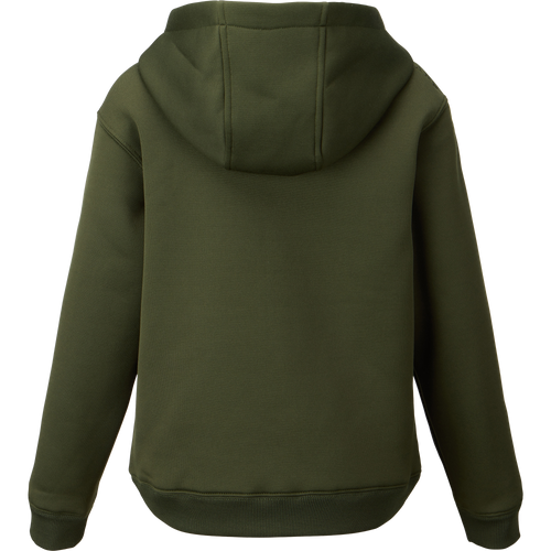 Youth Back Eddy Limited Edition Hoodie in olive-green, shown from the back. Features include a ribbed hem, cuffs, attached hood, and kangaroo pocket.