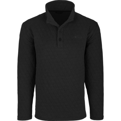 Delta Quilted Sweatshirt, black long-sleeve with diamond texture, henley placket, stand-up collar, ideal for cool-weather outdoor activities.