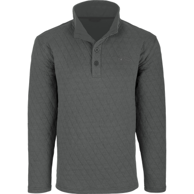 Delta Quilted Sweatshirt with diamond quilting, stand-up collar, and three-button placket, ideal for cool outdoor activities, featuring fleece backing and embroidered chest logo.