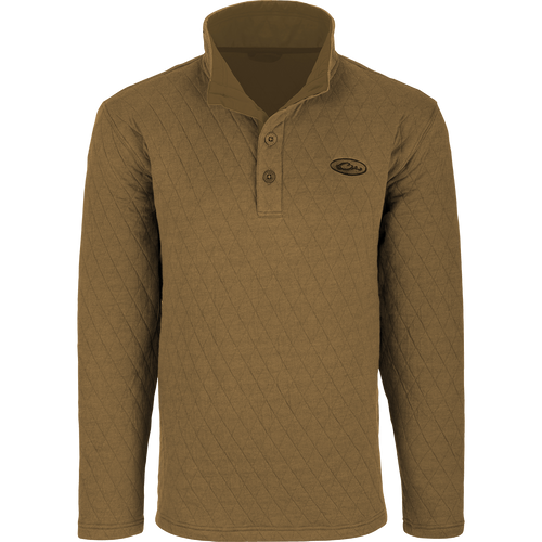 A brown long-sleeved Delta Quilted Sweatshirt with button front, perfect for outdoor activities in cooler weather. Features 4-way stretch and square check fleece backing.