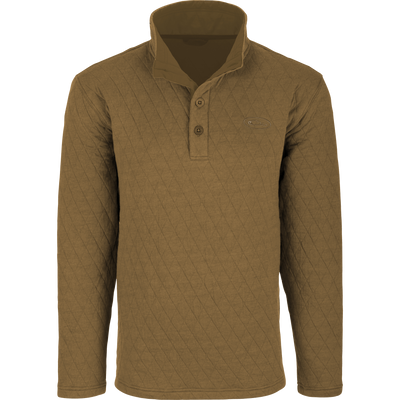 Delta Quilted Sweatshirt with diamond-quilted design, stand-up collar, and three-button placket, ideal for outdoor activities in cooler weather.
