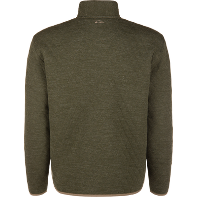 Olive green heavyweight cotton-polyester Delta Quilted Over Under Sweatshirt featuring a quilted pattern on the lower back.