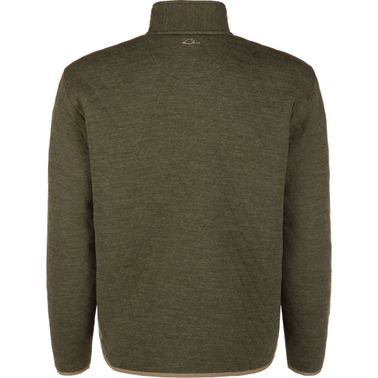 Olive green heavyweight cotton-polyester Delta Quilted Over Under Sweatshirt featuring a quilted pattern on the lower back.