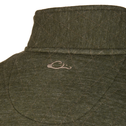 Olive green quilted Delta Quilted Over Under Sweatshirt in a heavyweight cotton polyester blend, featuring an embroidered duck logo on the upper back.