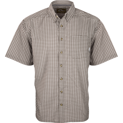Featherlite Check Shirt S/S: Lightweight plaid shirt with logo detail, hidden button downs, and a left chest pocket. Perfect for hot summer days.