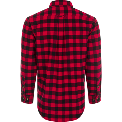Autumn Brushed Twill Buffalo Plaid Long Sleeve Shirt, a classic button-down collar shirt made of 100% brushed cotton twill. Features include a back pleat with locker loop, open patch left chest pocket, and hidden zippered vertical left chest pocket.