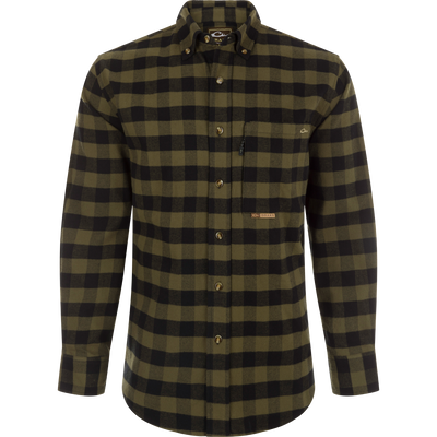 Autumn Brushed Twill Buffalo Plaid Shirt with classic collar, back pleat, and chest pockets.