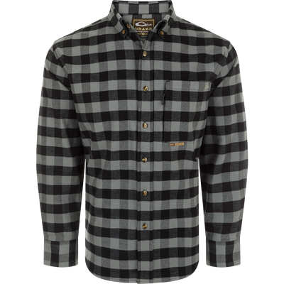 Autumn Brushed Twill Buffalo Plaid Long Sleeve Shirt with classic collar, back pleat, and chest pockets.