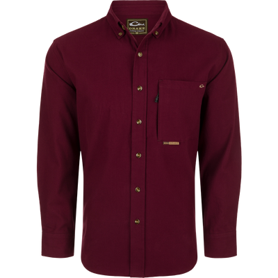 Autumn Brushed Twill Long Sleeve Shirt with pocket, button-down collar, and back box pleat. Lightweight and breathable for cooler seasons.
