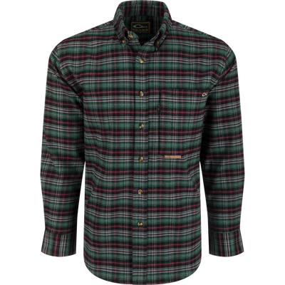 Autumn Brushed Twill Plaid Long Sleeve Shirt with button-down collar, back box pleat, and chest pockets. 100% brushed cotton twill.