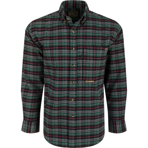 Autumn Brushed Twill Plaid Long Sleeve Shirt with button-down collar, back box pleat, and chest pockets. 100% brushed cotton twill.