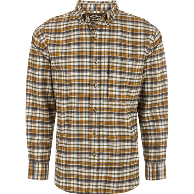Autumn Brushed Twill Plaid Long Sleeve Shirt with buttons and pockets, crafted from 100% brushed cotton twill. Sophisticated and refined, perfect for any season.
