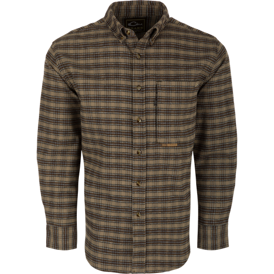 Drake Waterfowl Autumn Brushed Plaid Solid Long-Sleeve Shirt