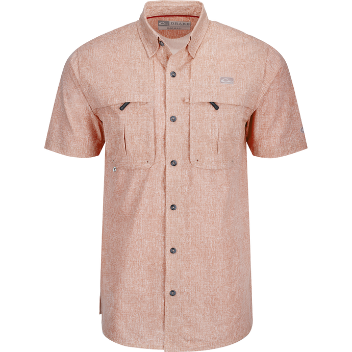 Heritage Heather Shirt S/S: Performance shirt with hidden button-down collar, mesh ventilation, and split tail hem.
