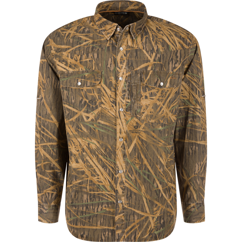 Cinco Ranch Western Solid Acid Wash Long Sleeve Shirt