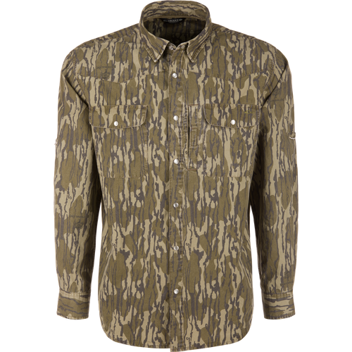 Cinco Ranch Western Solid Acid Wash Long Sleeve Shirt