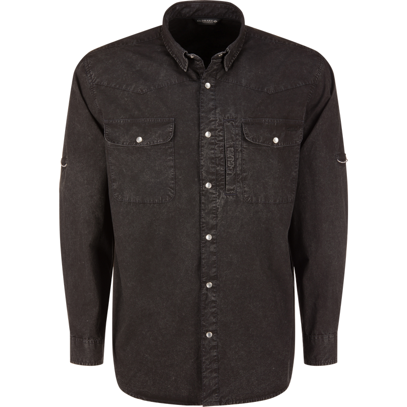 Cinco Ranch Western Solid Acid Wash Long Sleeve Shirt