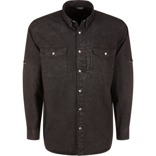 Cinco Ranch Western Solid Acid Wash Long Sleeve Shirt